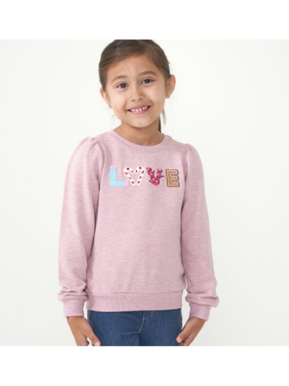 NWT Little Sleepies Heather Mauve LOVE Puff Crewneck LS Sweatshirt - Size 2T